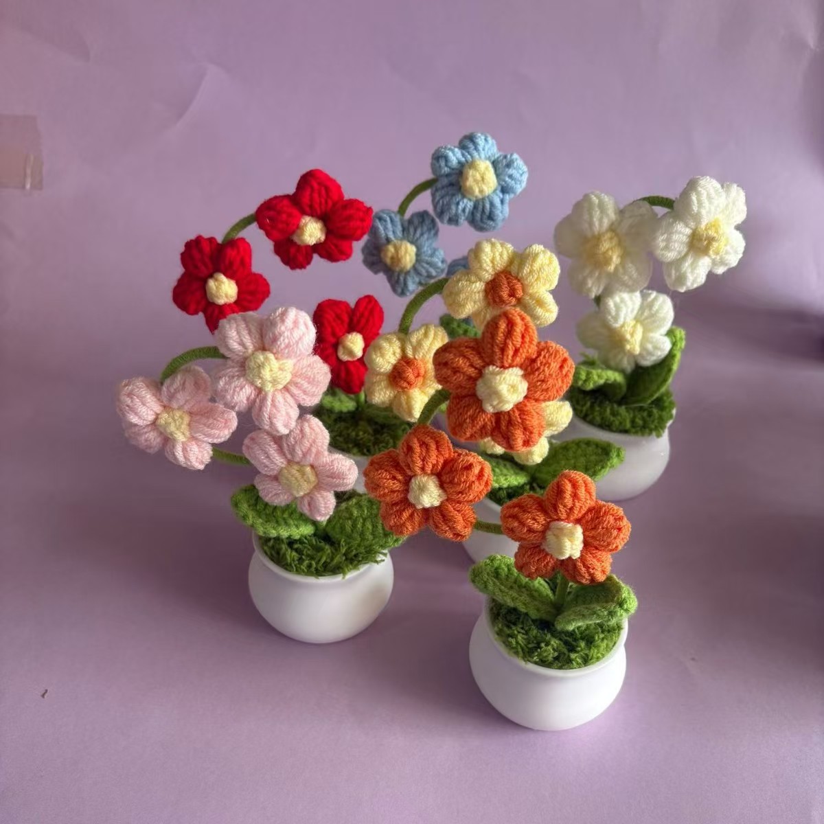 盲袋春节小礼物成品编制玫瑰泡芙花小盆栽花朵编织盆栽随机发