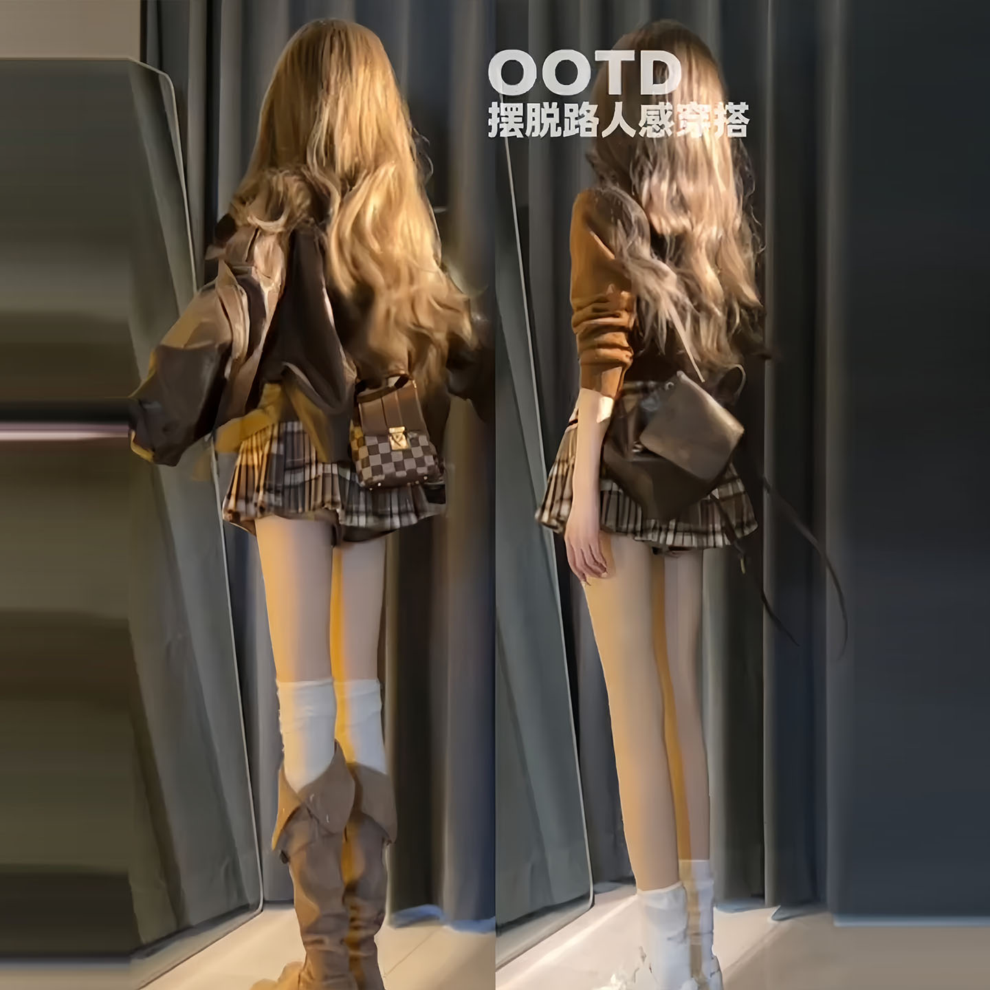 美式高街短款皮衣女秋季短款修身显瘦针织衫+小蛮腰百褶裙三件套