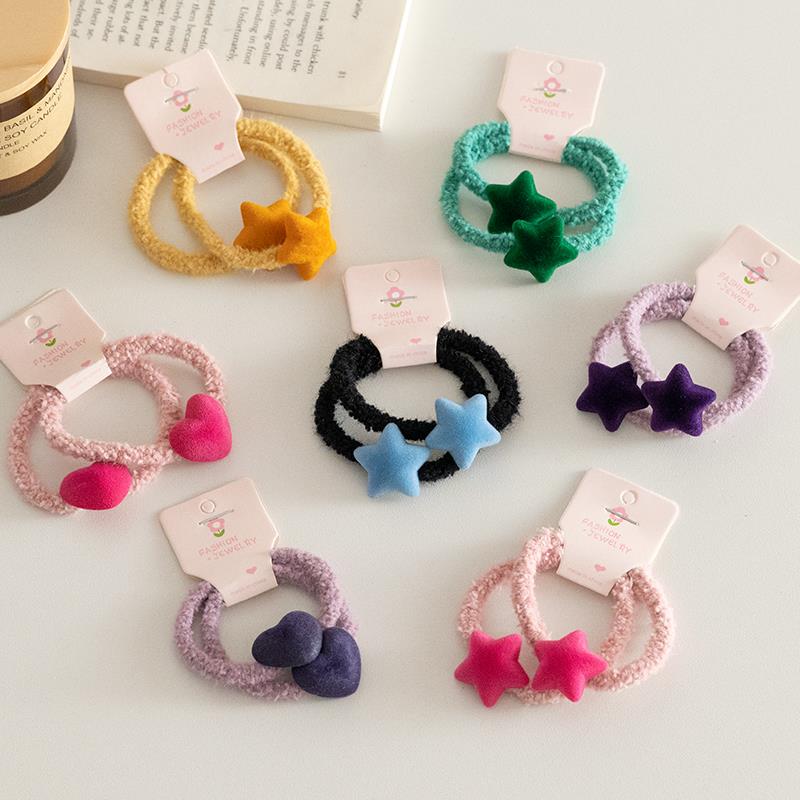 初冬温柔甜美毛绒心心发圈橡皮筋高弹力不伤发头绳女生扎皮圈发绳