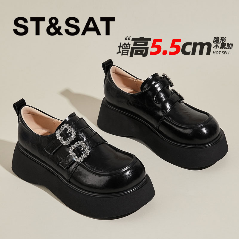 星期六真皮英伦风小皮鞋女秋季2025爆款厚底乐福鞋一脚蹬软底单鞋