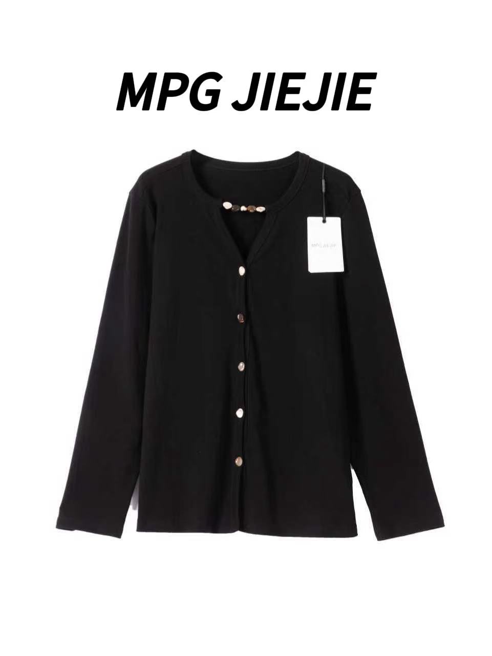 MPG JIEJIE【惊艳时光】25秋冬领口珠珠v领小众设计开衫