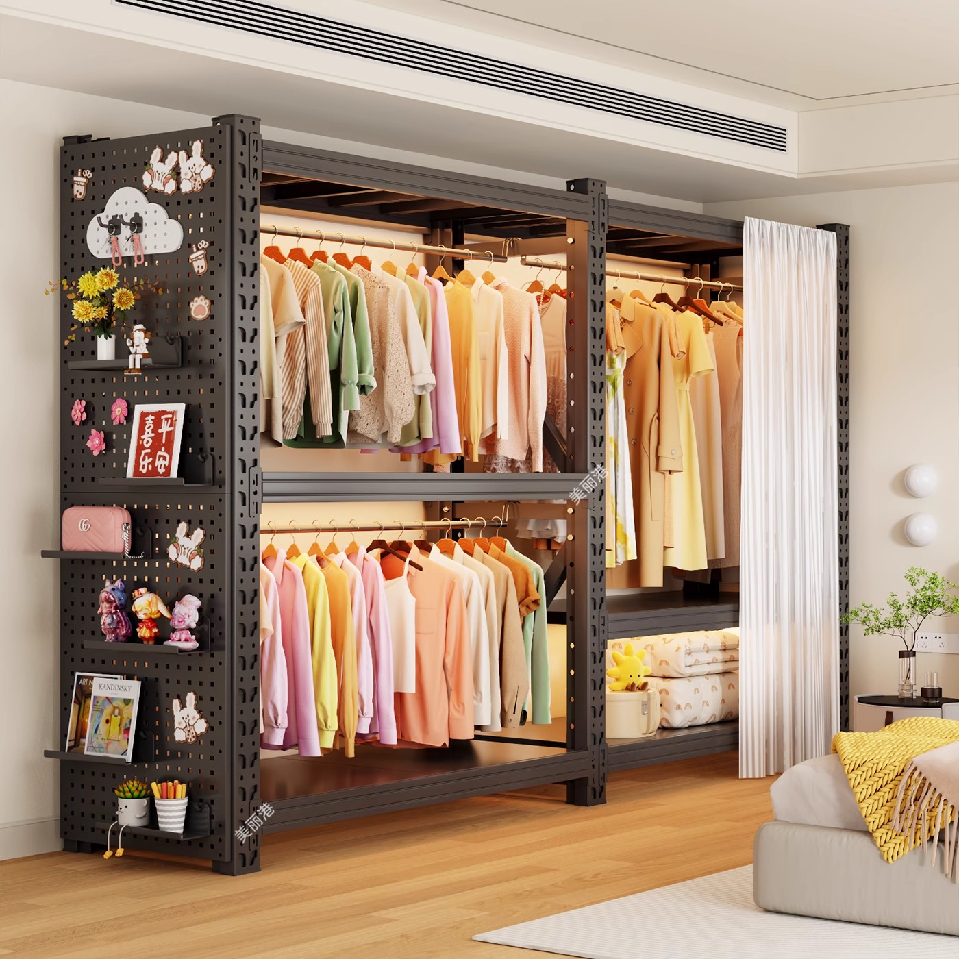 【买一发三】货架衣柜家用卧室出租房用简易组装新款收纳钢制衣橱柜