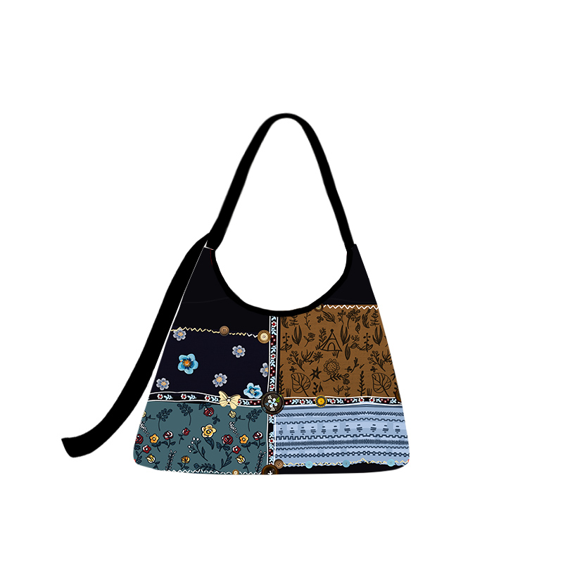 艺术鸭原创繁花似锦百搭休闲新月单肩斜跨包大容量通勤帆布包包女