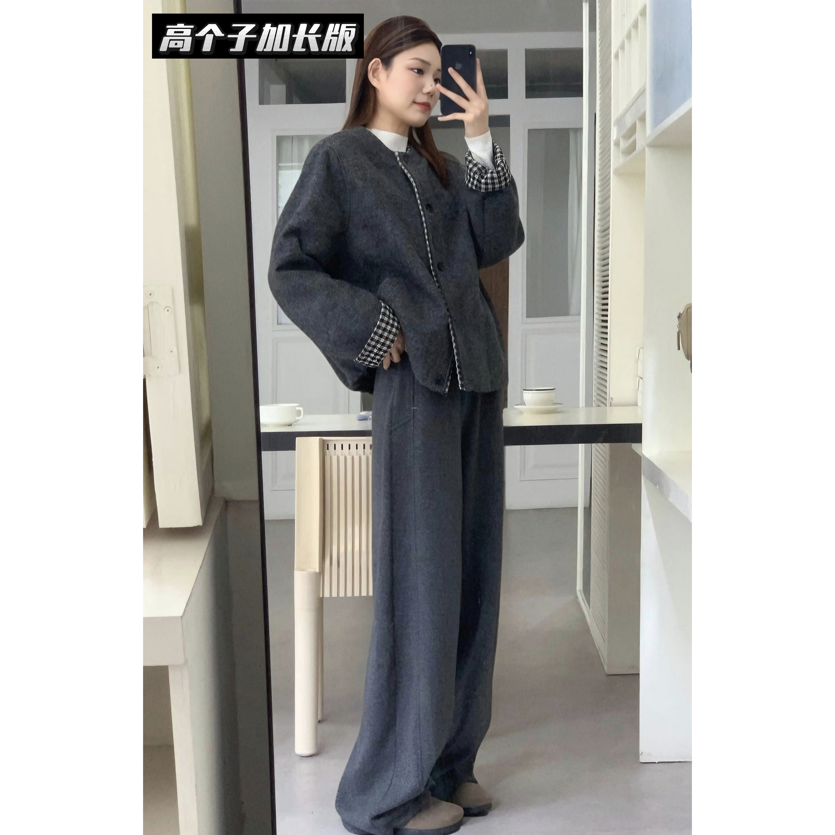 48H【毛呢弯刀裤】加长百搭可束脚可阔腿抽绳松紧高腰弯刀裤25272