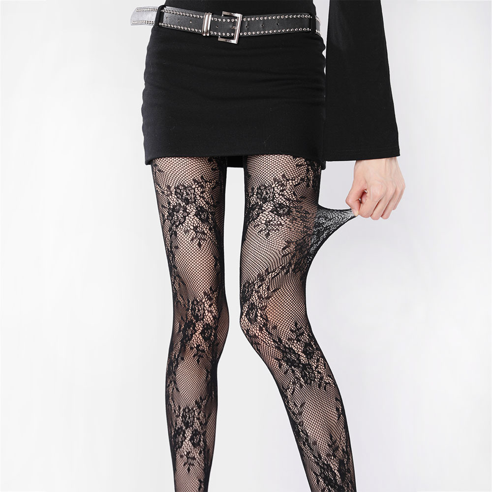 法式复古镂空花卉丝袜春夏性感辣妹提花渔网袜白色纯欲蕾丝打底袜