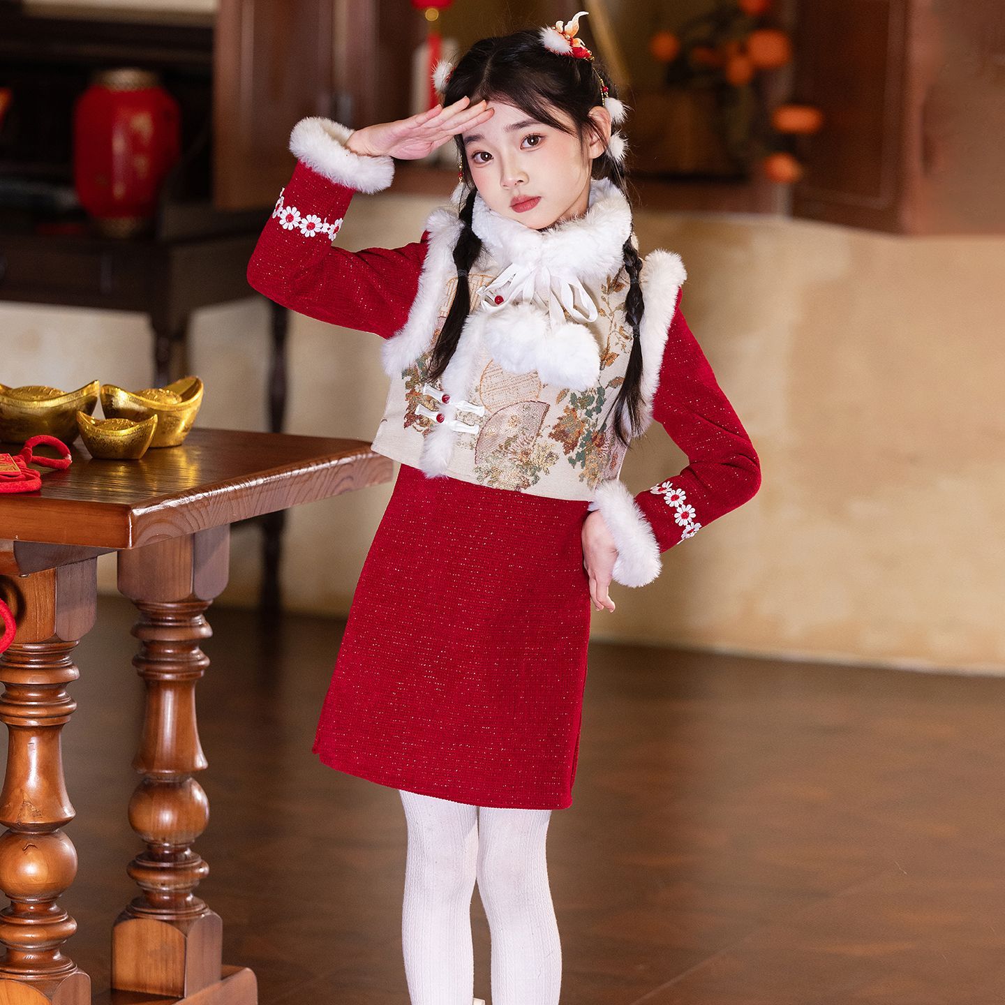 拜年服女童冬季2025新款汉服宝宝新中式唐装儿童国风冬装过年衣服