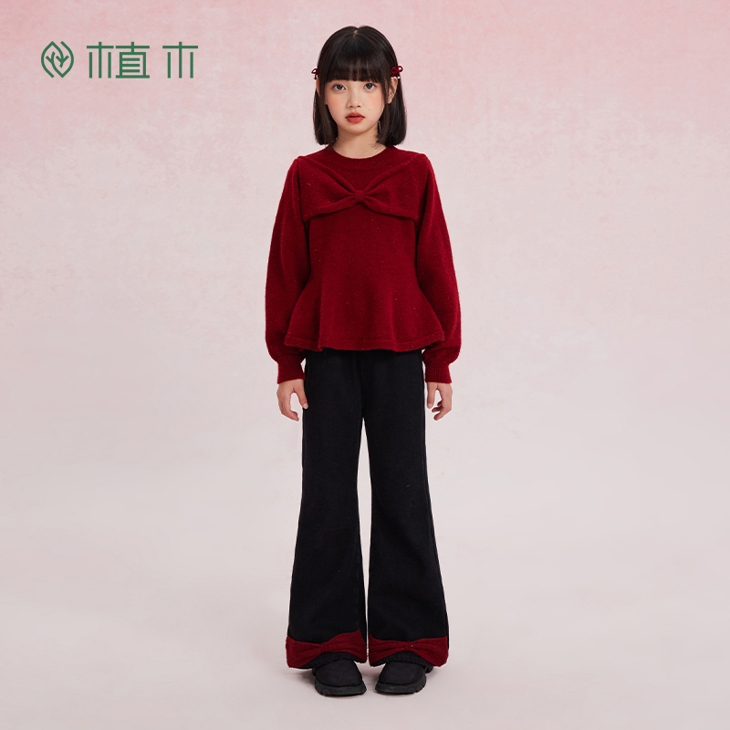 植木童装儿童毛衣中大童男童女童针织衫2025秋冬新款加绒冬季加厚