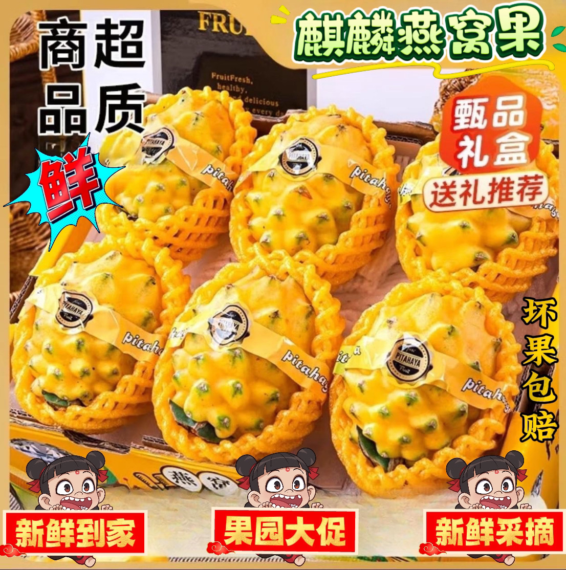 【果园降价】海南新鲜采摘麒麟燕窝果黄皮白心火龙果应季热带水果