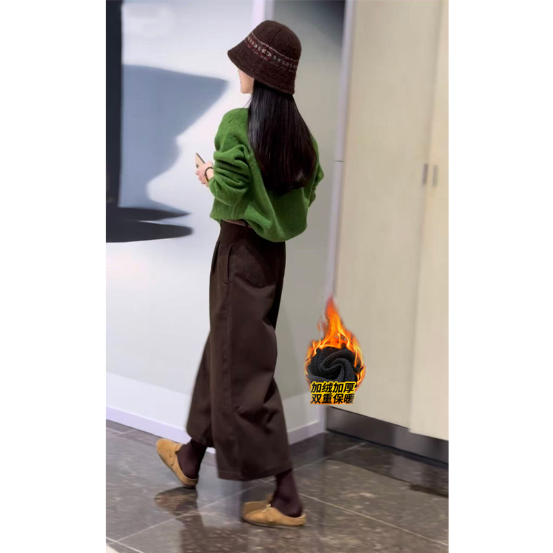 美拉德咖色潮流前线高腰八分裤秋冬新款百搭纯色气质阔腿甩甩裤