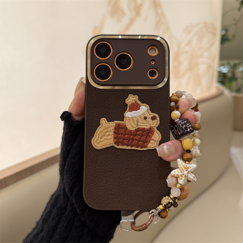 刺绣可爱小狗适用苹果17Promax手机壳iphone16Pro女13软14手链air