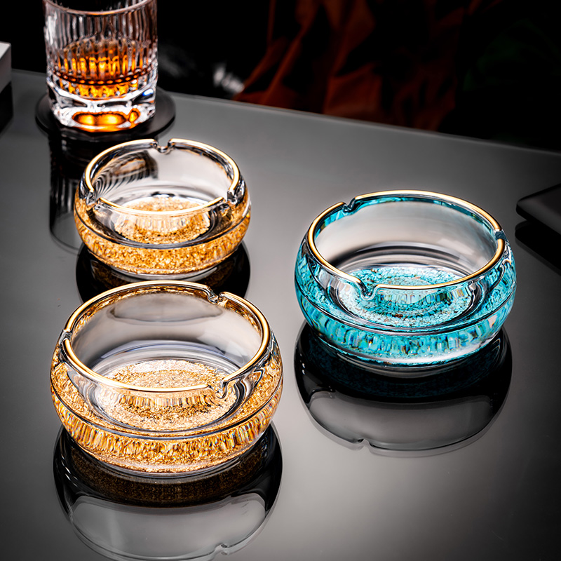 水晶玻璃烟灰缸家用客厅茶几烟缸加厚办公室高档大号烟盅烟碟