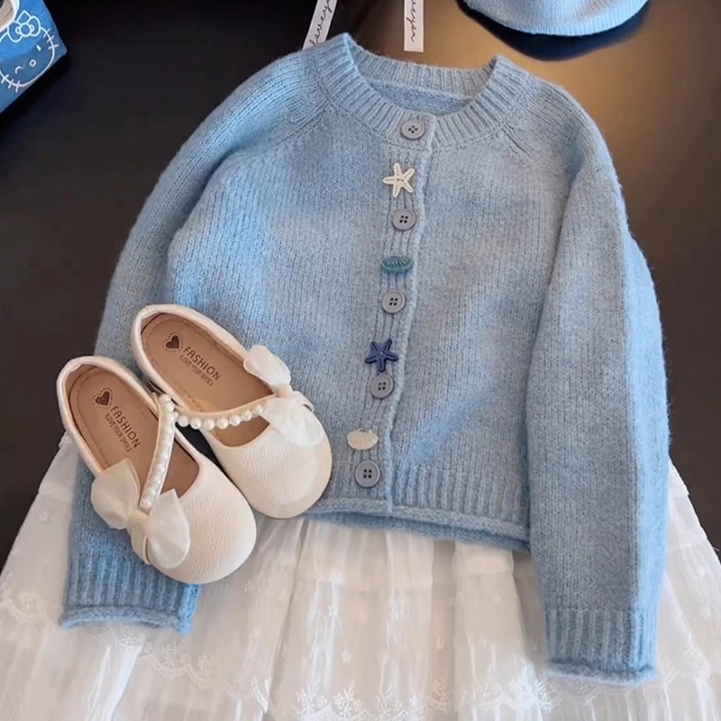 女童针织毛衣秋装2025新款儿童洋气开衫外套春秋季女孩针织衫上衣