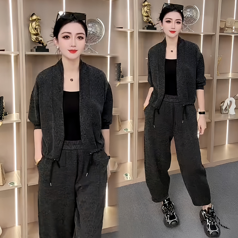 高级感休闲减龄套装女2025年春秋新款慵懒风百搭上衣阔腿裤两件套