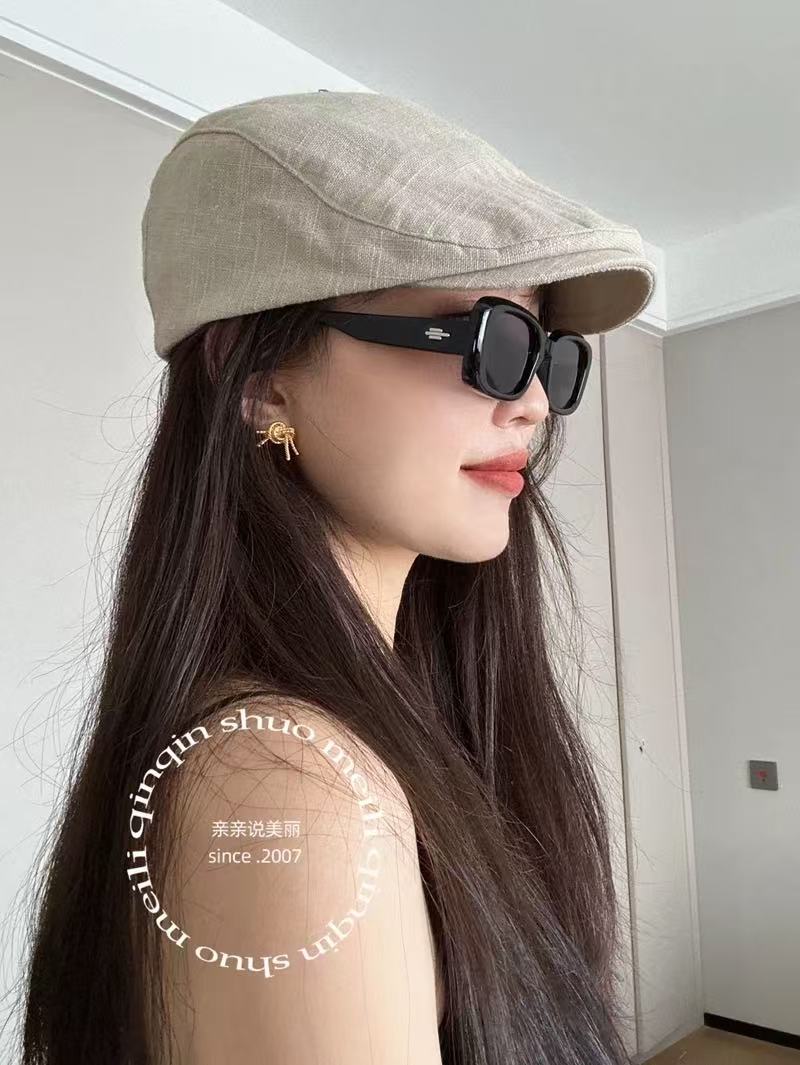 英伦风亚麻前进帽女纯色文艺贝雷帽子夏季鸭舌帽男日系画家报童帽