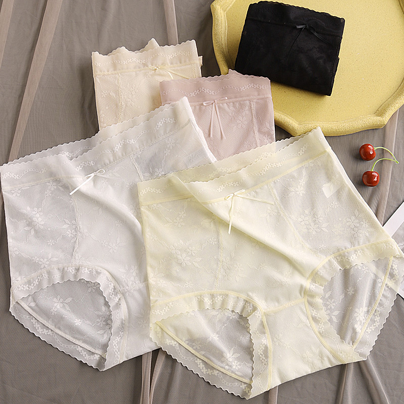 3条装高腰蕾丝内裤女夏季薄款网纱透明棉裆抗菌裸感无痕收腹三角