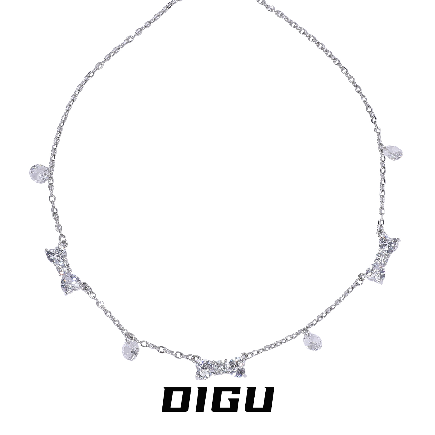 嘀咕家 铜合金项链 法式少女蝴蝶结项链甜美闪钻锁骨链短款颈链