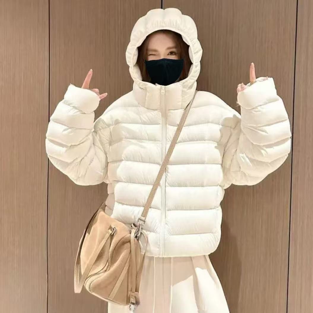 90鸭绒连帽常规款排骨拉链插肩袖长袖韩版时尚羽绒服jj