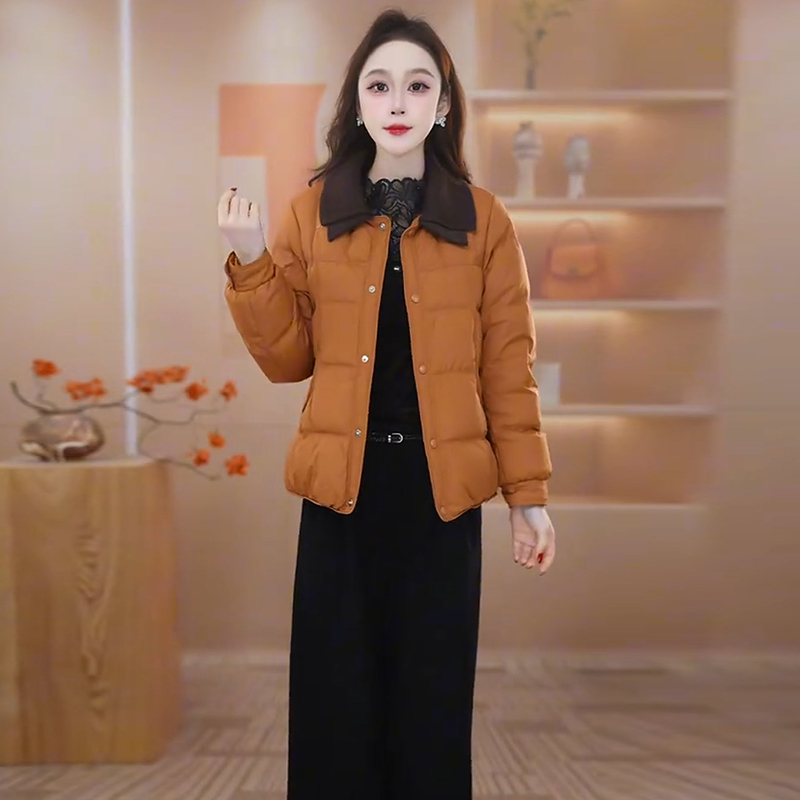 时尚短款棉服外套女2025冬季新款宽松棉衣小个子洋气翻领保暖棉袄