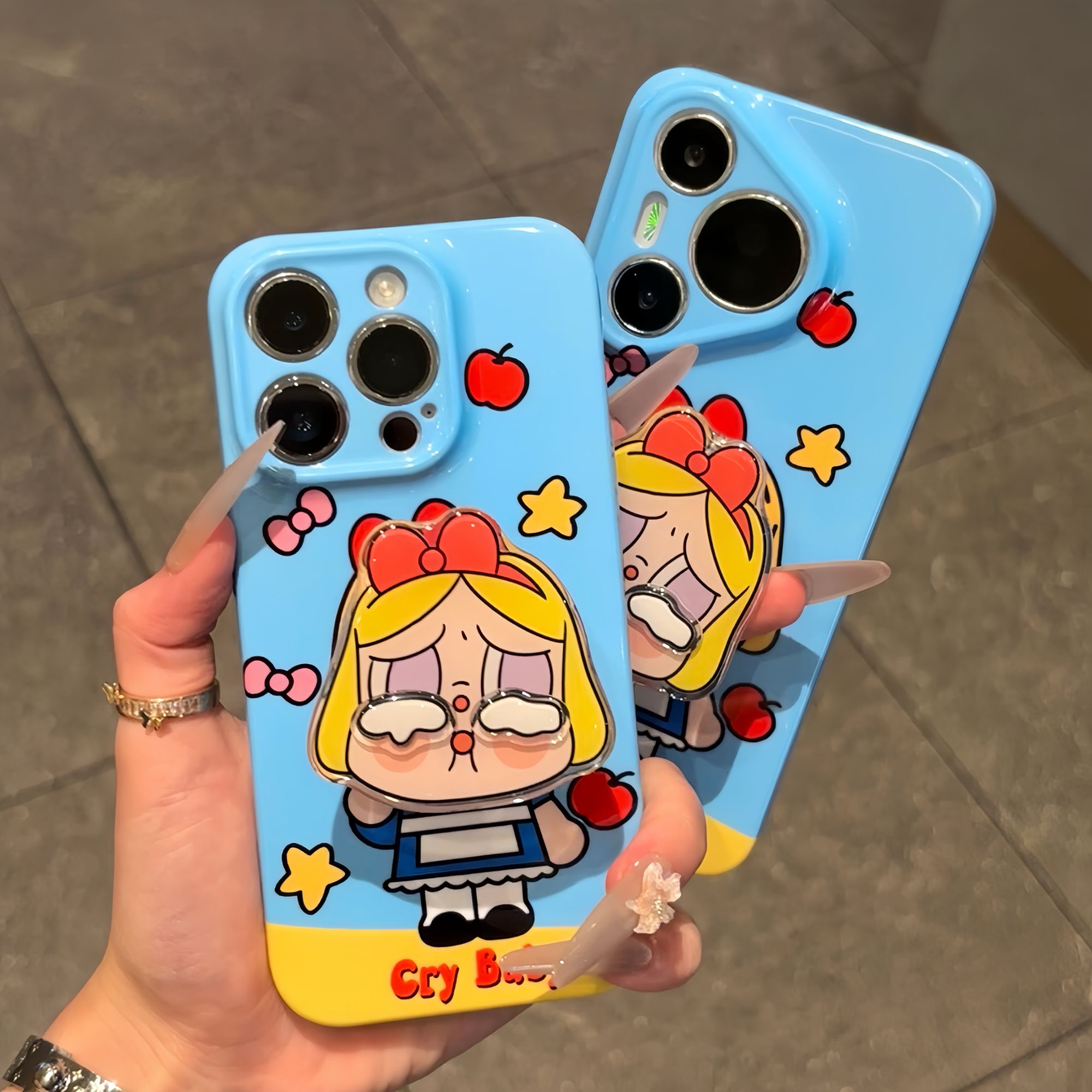 蓝黄拼哭娃支架适用苹果16pro手机壳iPhone15p华为vivo小米14oppo
