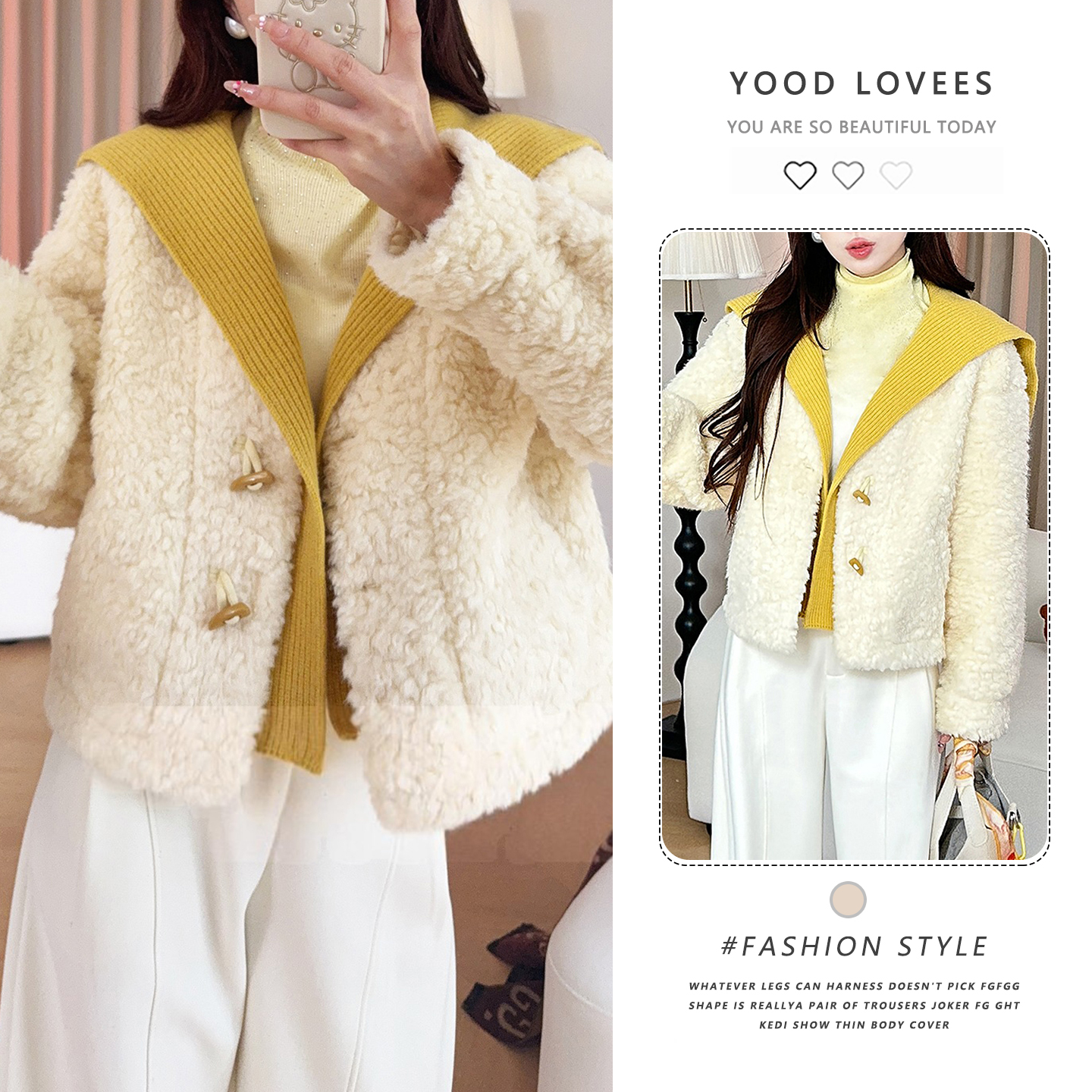 2025秋冬季新款韩版时尚拼接针织翻领皮毛一体女加厚毛毛短款外套