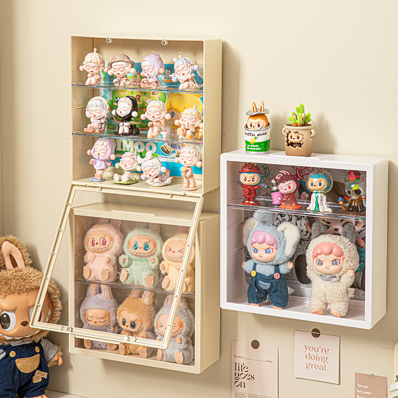 labubu展示盒壁挂式免打孔盲盒收纳盒手办娃娃公仔挂墙展示相框架