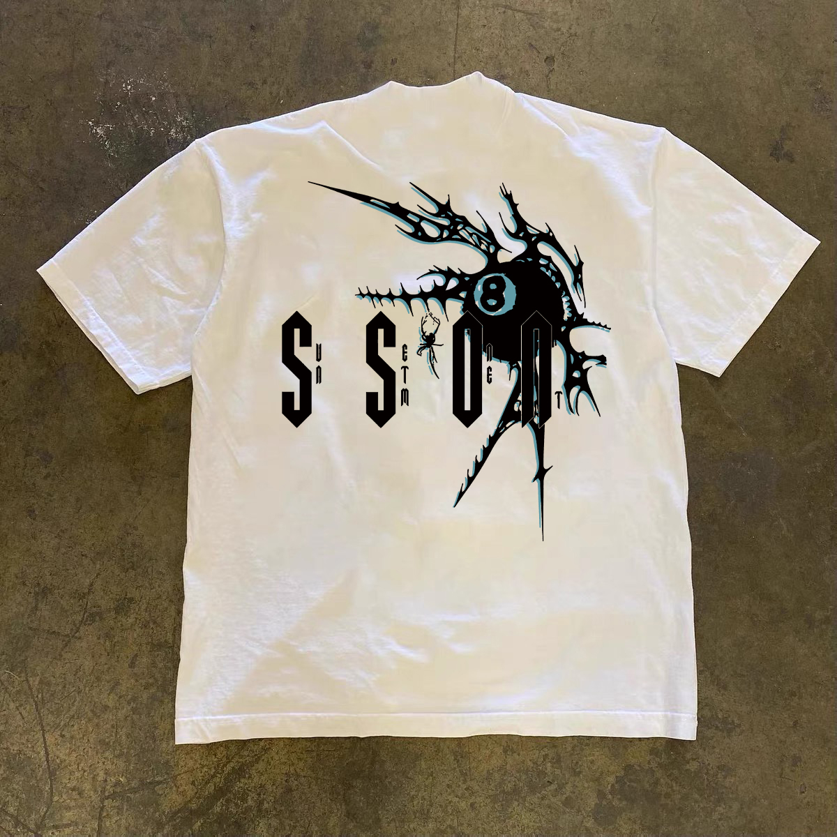 美式高街重磅230g纯棉复古黑8台球数字印花设计宽松圆领短袖T恤男