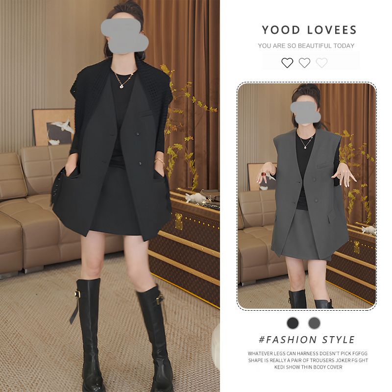 高级小众不撞款气质套装春秋2025新款西装马甲半身裙披肩三件套