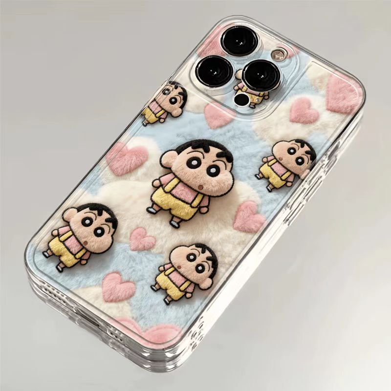 仿绒毛小新透明壳苹果17/16/小米/OPPO/VIVO/华为P80手机防摔壳