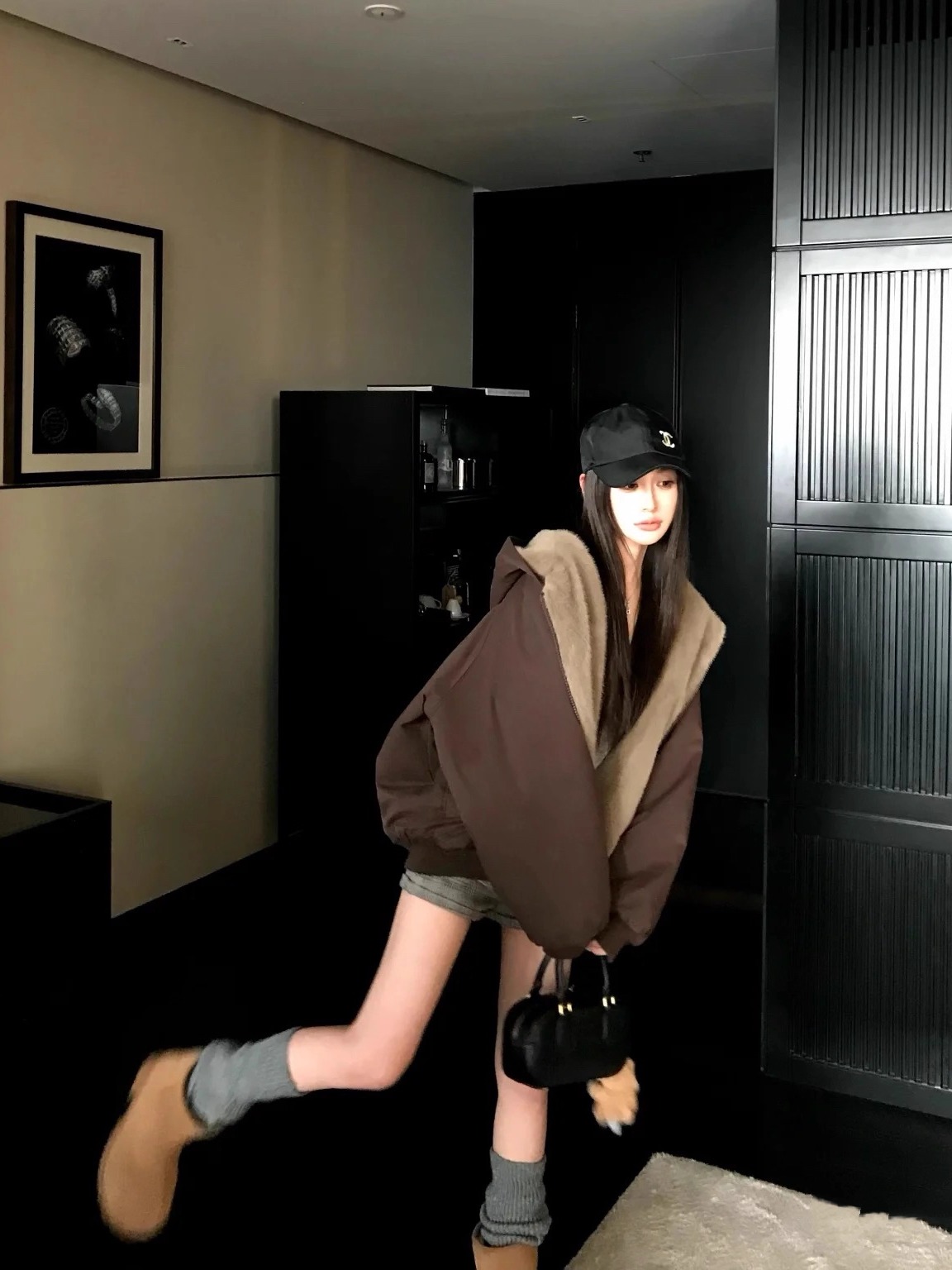 潮牌两面穿仿兔毛棉衣男冬美式痞帅保暖连帽棉服复古百搭情侣外套