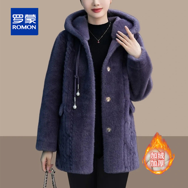 罗蒙气质妈妈秋冬装水貂绒外套女新款时尚中长款中老年人毛呢大衣