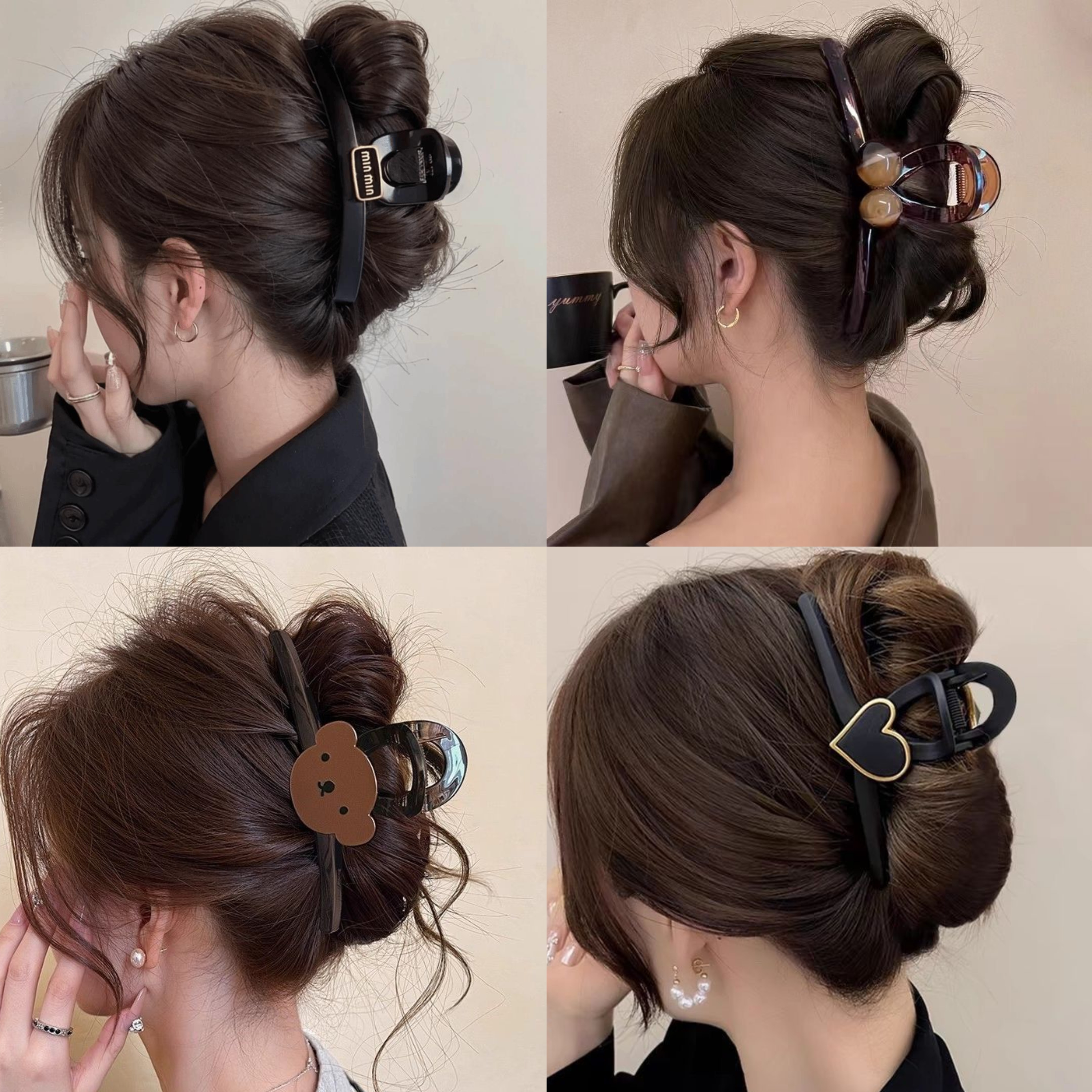 4个装甜美小熊发夹后脑勺盘发夹发量多大抓夹鲨鱼夹发饰头饰夹子