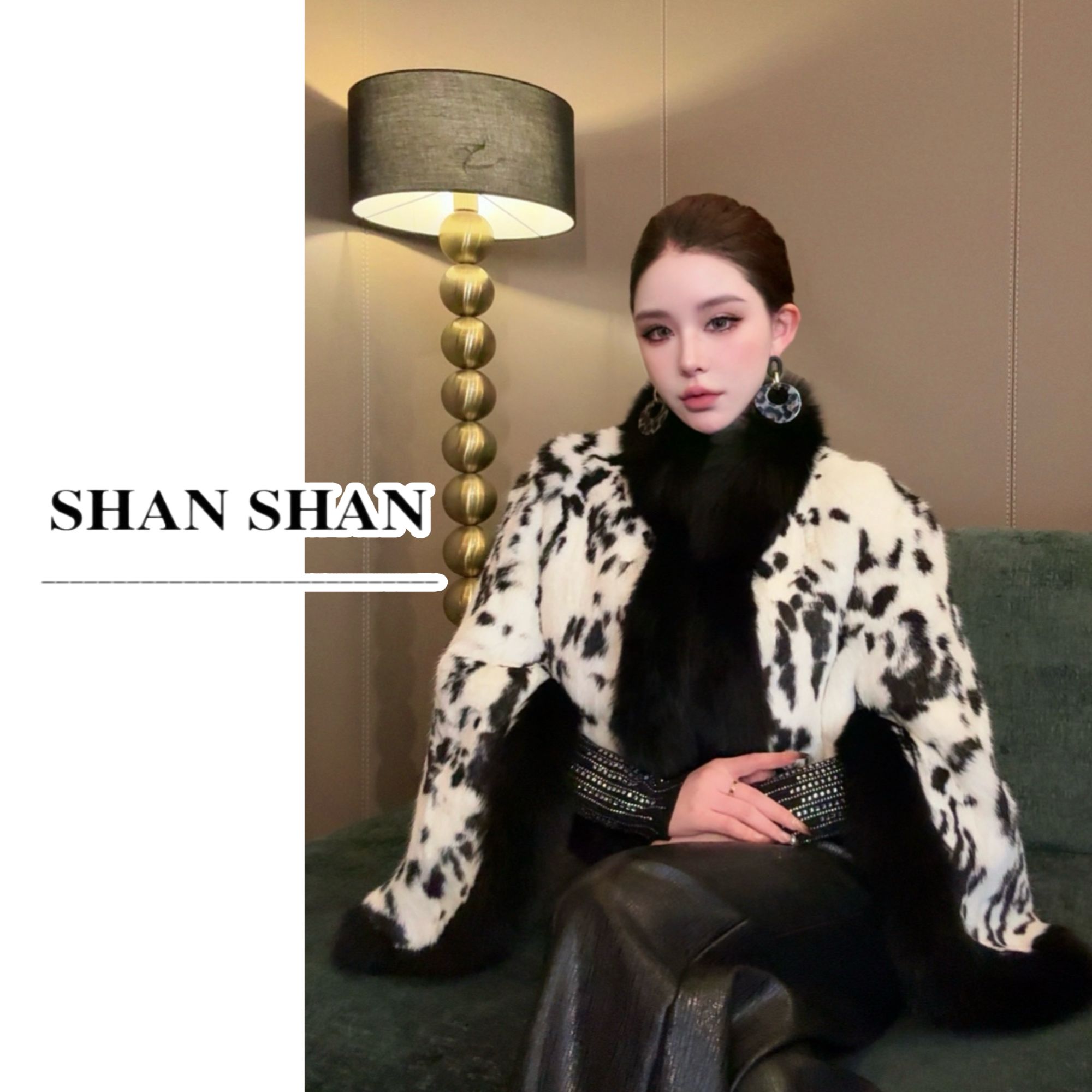 SS姗姗 秋冬高级时尚雪豹设计师狐狸毛皮草外套 51170486-5859