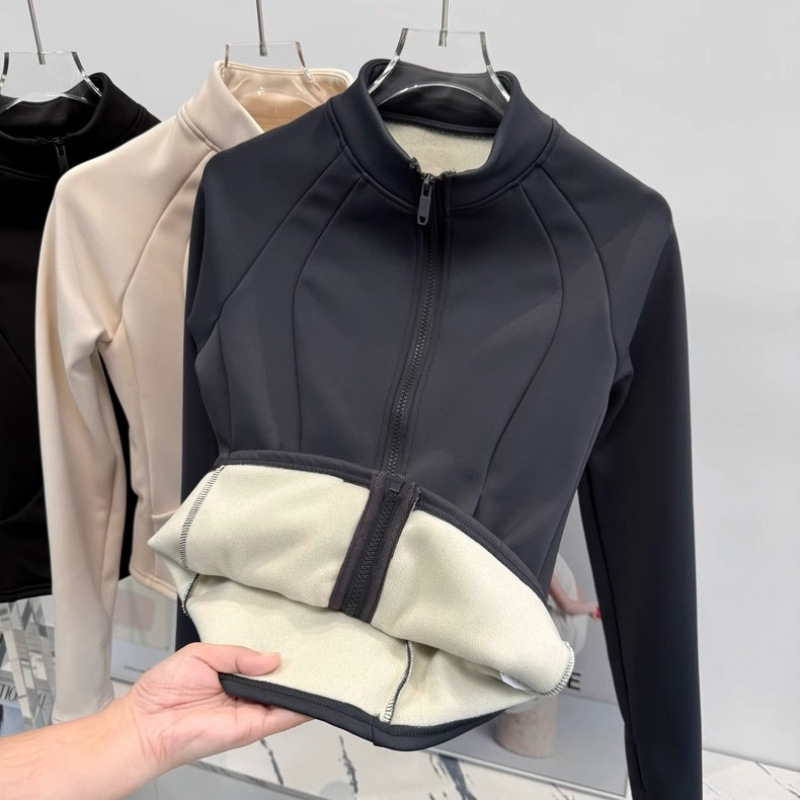 春秋季新款加绒长袖运动户外速干保暖瑜伽健身时尚全瑜伽服上衣