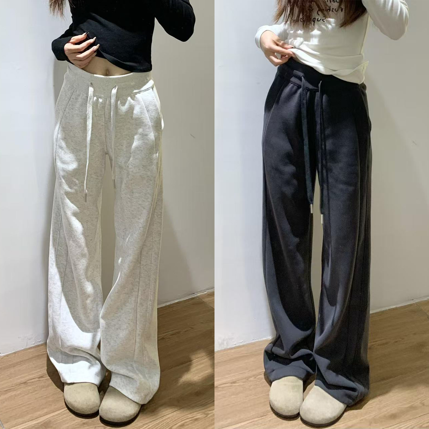 lulu窄版运动裤女2025秋冬新款高腰垂感阔腿裤显瘦直筒美式卫裤子