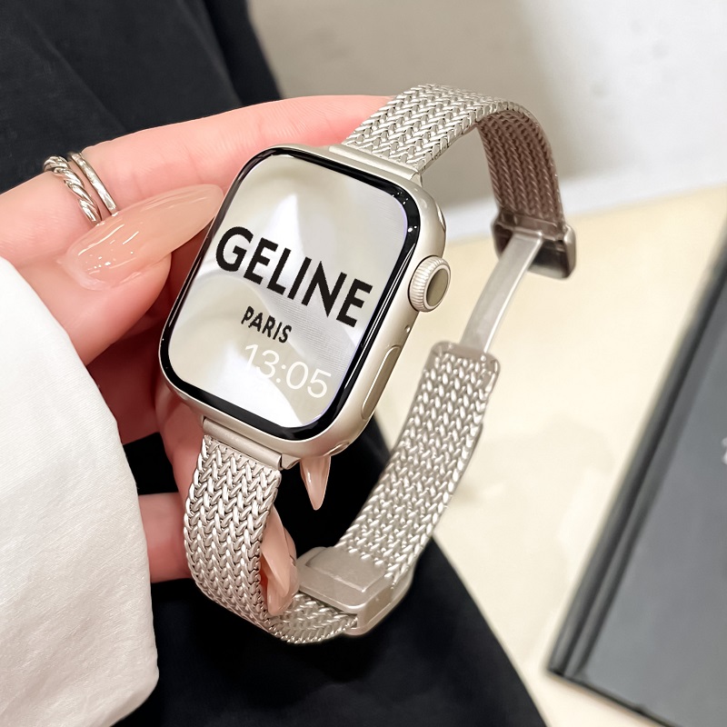 适用iwatchS10新款苹果S9表带se手表S8金属麦穗磁吸7细款高级女款