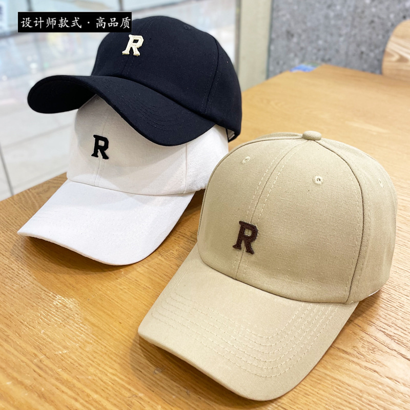 网红鸭舌帽女R字母春夏时尚休闲百搭韩版显脸棒球帽潮男情侣帽子