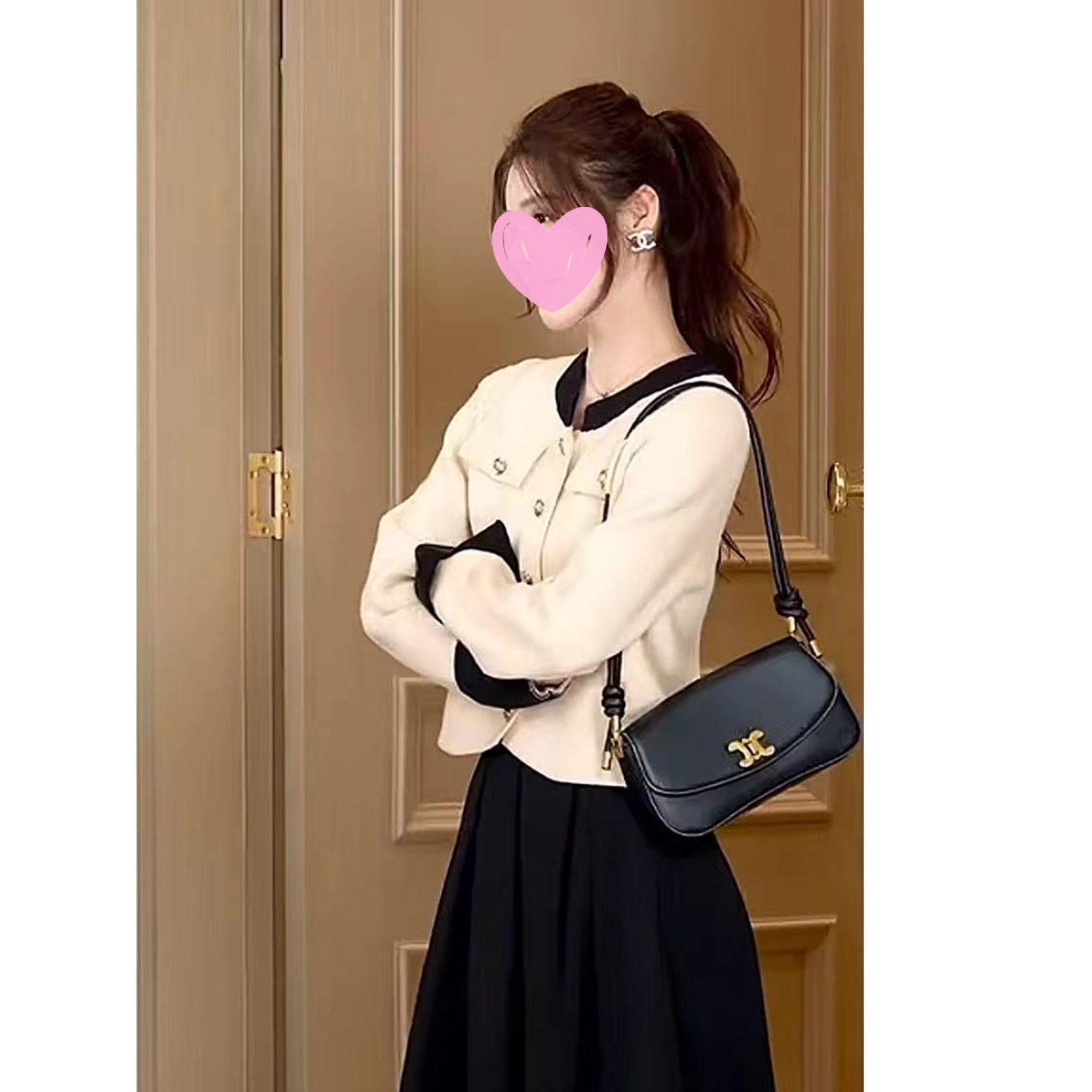 张元一女装同款法式小香风时髦减龄撞色短外套女秋季针织开衫上衣