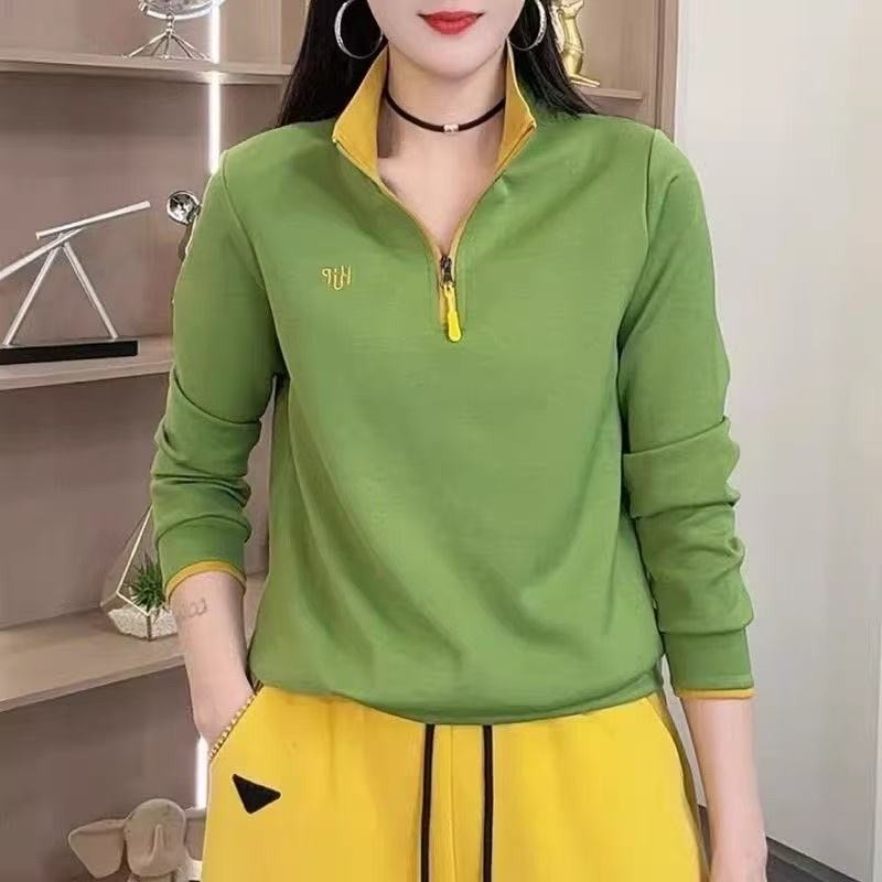 休闲半拉链卫衣女2025春季新款时尚刺绣设计韩版洋气撞色立领上衣