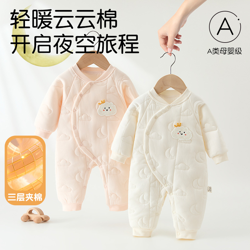 婴儿连体衣冬款加棉保暖棉服宝宝加厚纯棉爬服新生儿连体衣