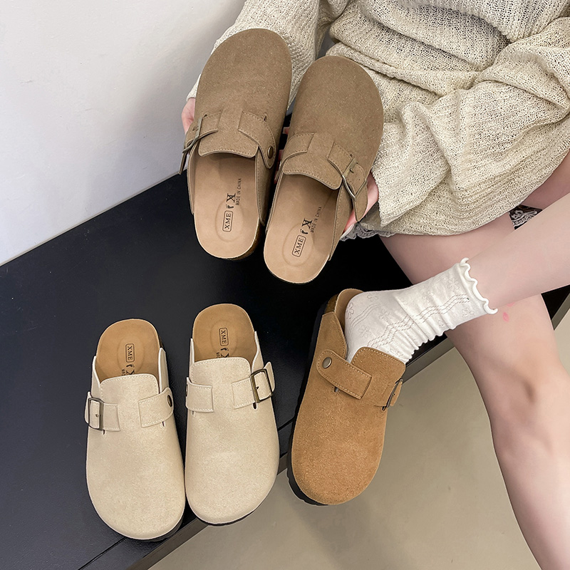 5cm-3cm勃肯包头半拖女2025夏季新款半拖懒人一脚蹬小众感软木底
