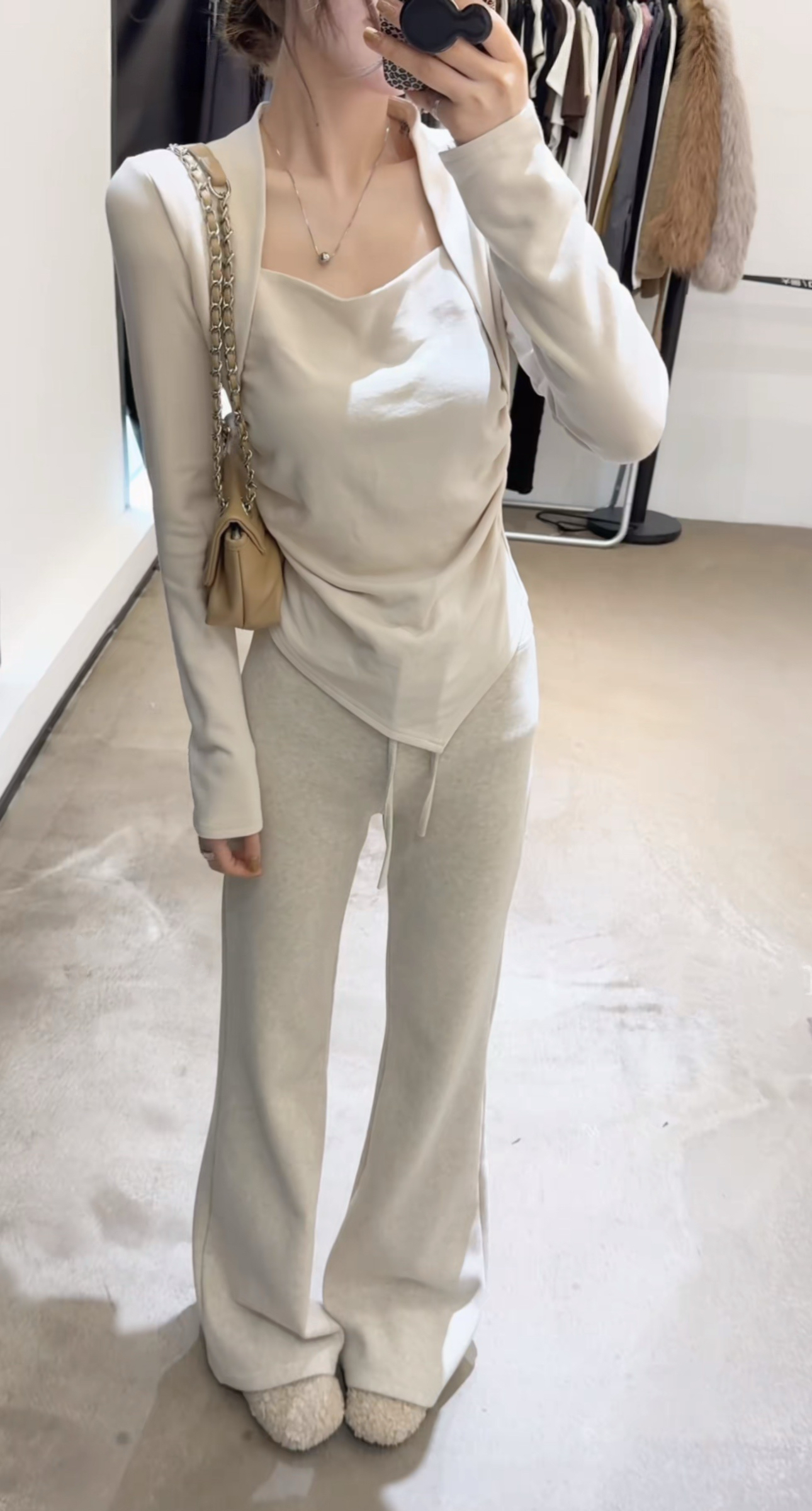 望野集WIdset冬款长袖修身型女方领显瘦掐腰小设计加绒上衣11071#