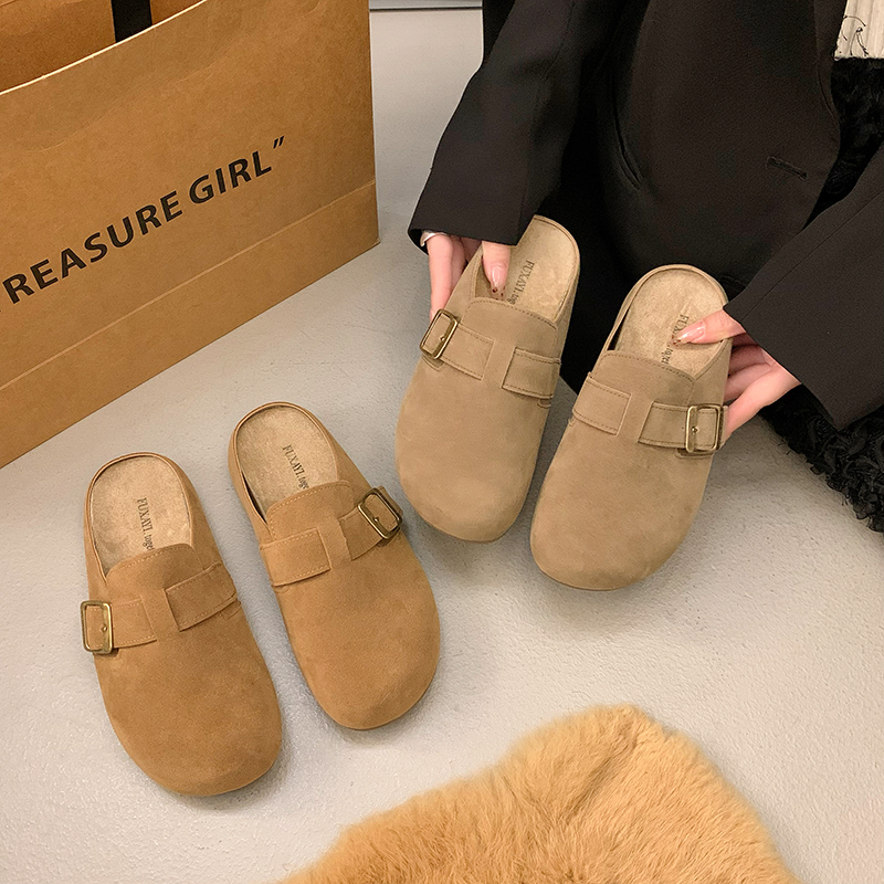 踩屎感包头拖鞋2025秋季新款勃肯鞋厚底半拖软皮软底防滑女勃肯鞋