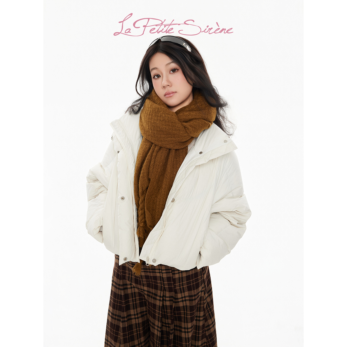 LPS｜郭卷毛同款奶白色立领羽绒服90白鸭绒保暖短款外套E40047JM54