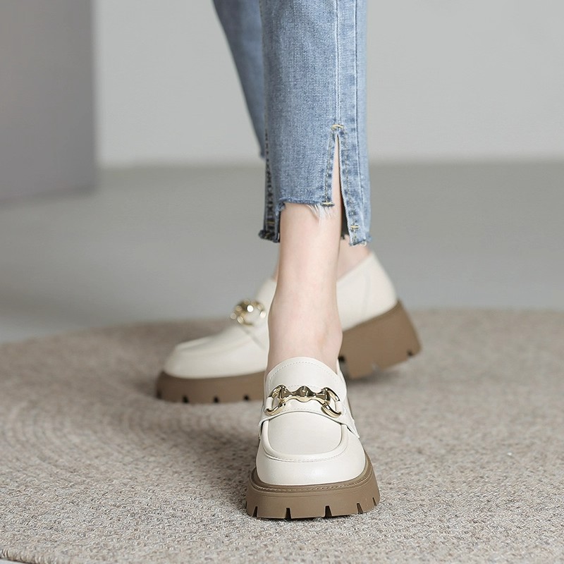 Moleubak英伦风小皮鞋女厚底2025新款百搭粗跟单鞋乐福鞋秋季女鞋