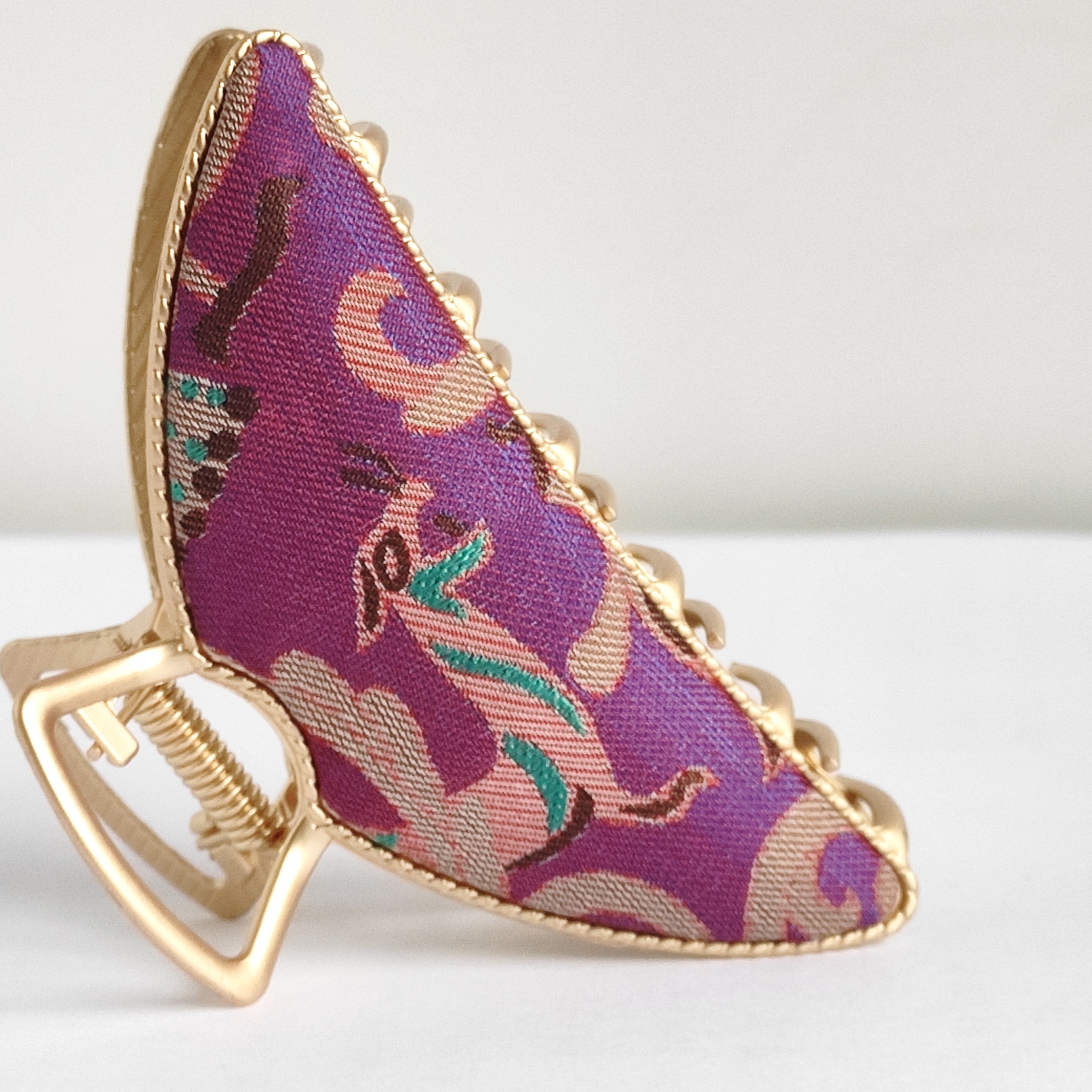 日出东方紫色炫彩宋锦大抓夹，复古轻奢经典浪漫发夹气质彩色发卡