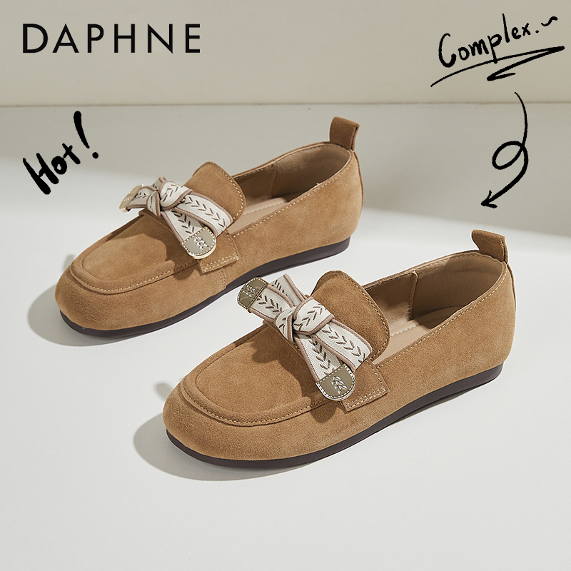 达芙妮平底单鞋女秋季2025新款软底一脚蹬豆豆鞋蝴蝶结妈妈乐福鞋