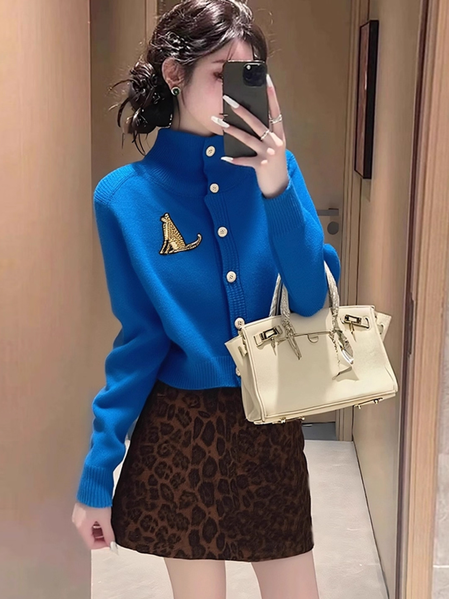 秋冬氛围感穿搭毛衣套装女2025新款小个子针织上衣豹纹短裙两件套