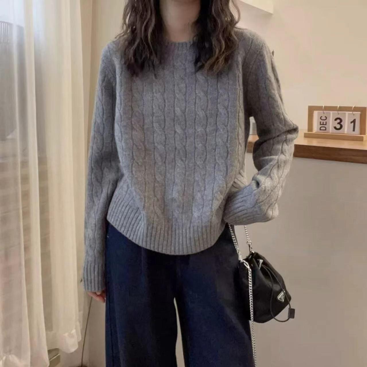 澳洲进口纯羊毛衫套头内搭针织打底绞花圆领宽松加厚软糯毛衣849