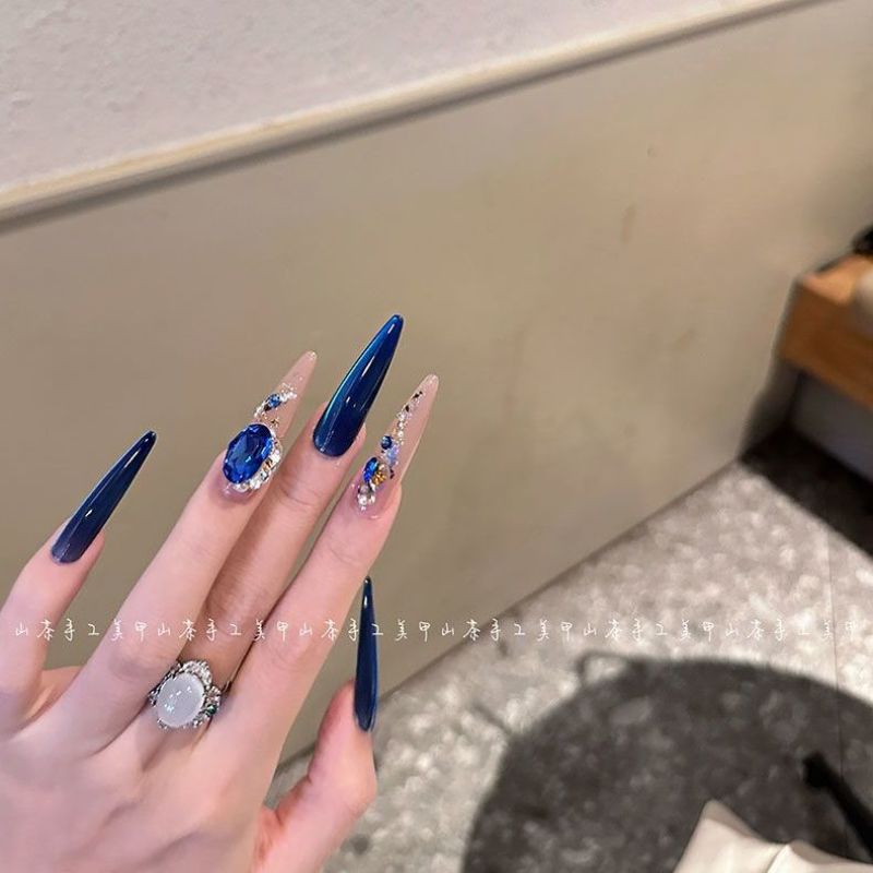 原版原创【藏海】山茶家全华钻纯手工定制穿戴甲猫眼蓝色美甲高级