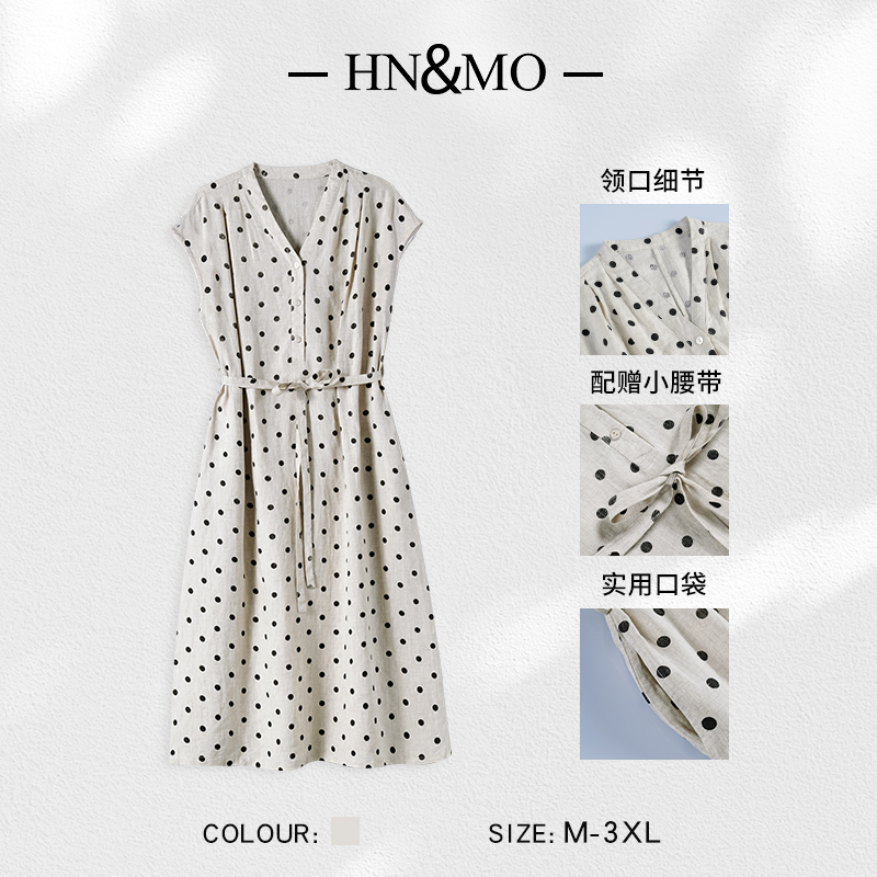 韩穆KA69820时尚波点减龄连衣裙夏季复古高级感气质V领裙子